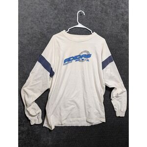 Vintage Adidas Long Sleeve Graphic T-Shirt XL Cream Navy Blue Retro Sportswear